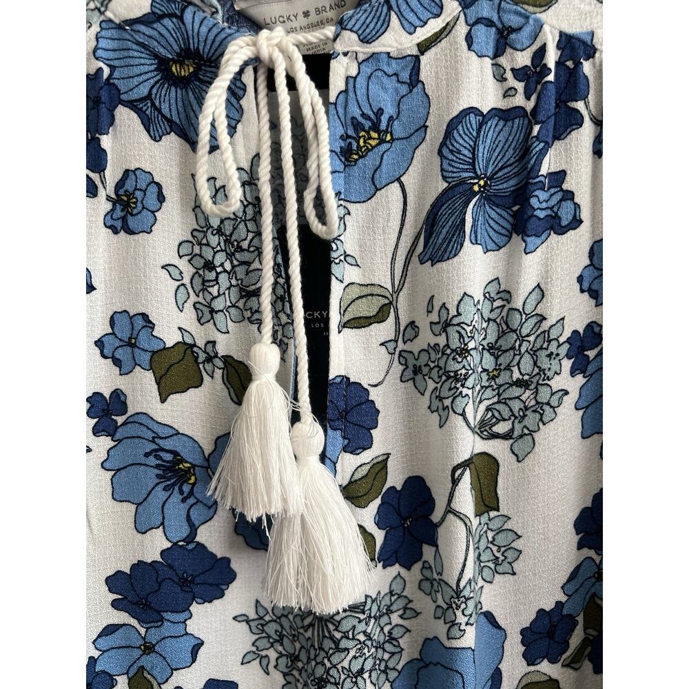 LUCKY BRAND Women's Blue Floral Bohemian Peasant Tassel Blouse Top Sz XL NWT - Picture 5 of 12